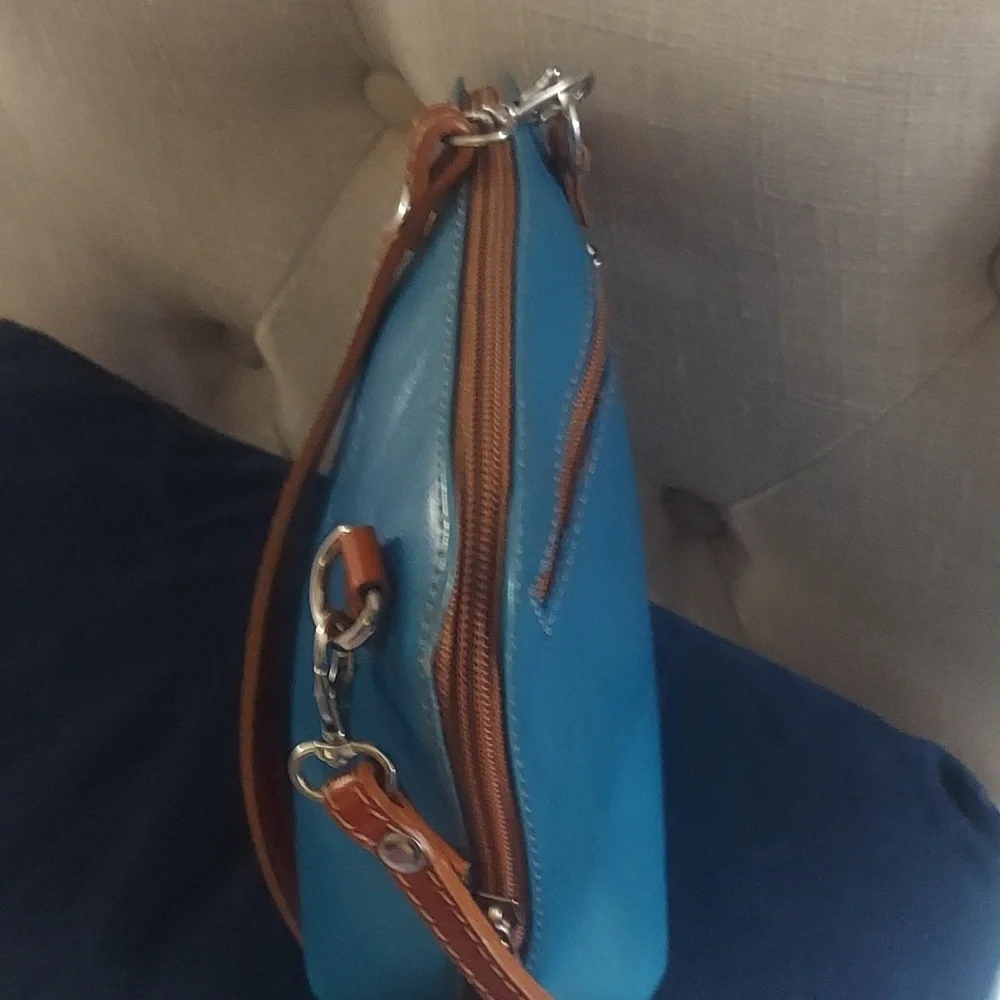 VERA PELLA Italian Leather Blue Mini Cross Body Bag Purse